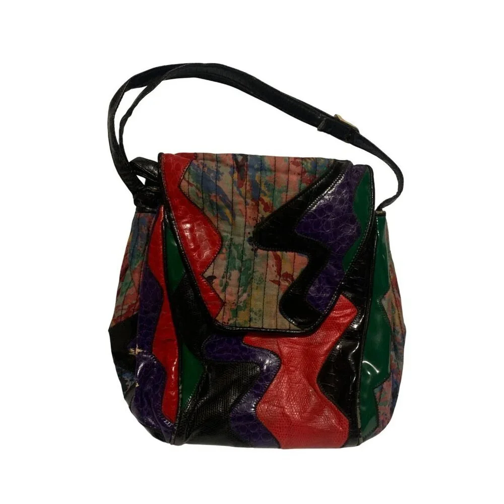 JR Purse Vintage 80s Patchwork Multicolor Shoulder Bag‎ Maximalist Avant Garde
